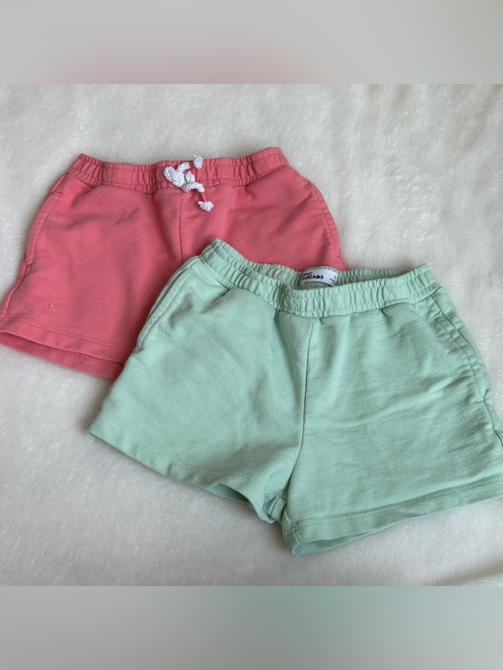 Girls Cotton Drawstring Shorts - Pink & Mint